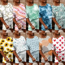 2021 Summer New, European and American Women's Pajamas, Leisure Printing, Home Two-piece Set, Loose Sportswear, Large Size