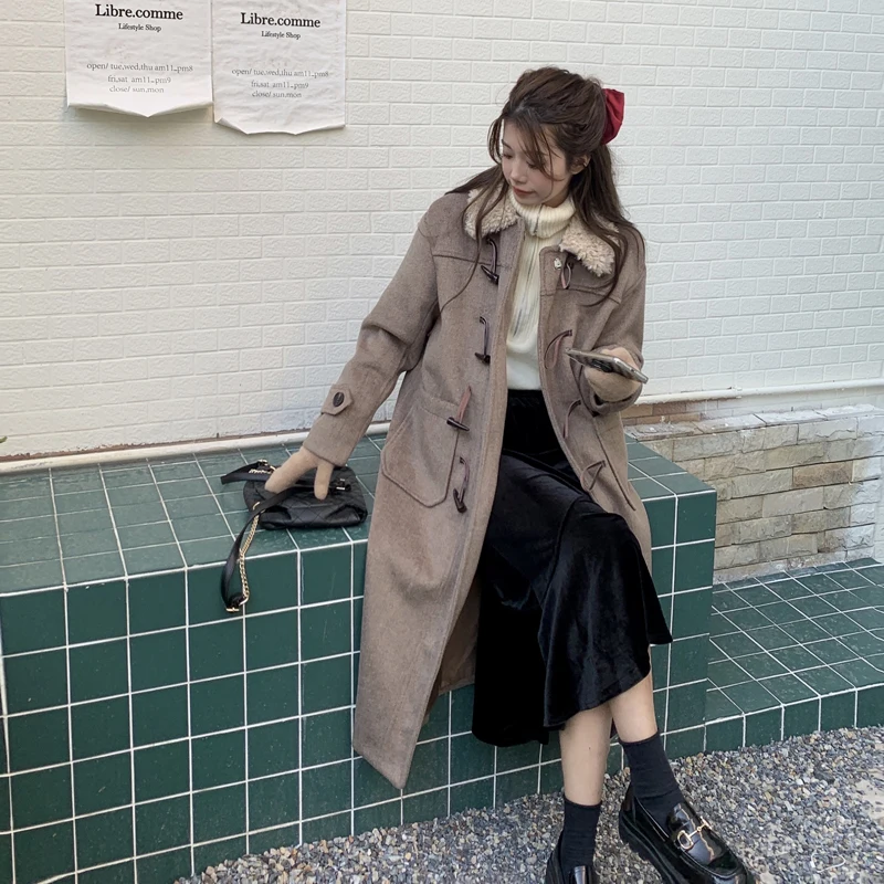 

Three teil homemade winter long imitation lambs in the new cloth coat horn buckle cloth coat women's clothing