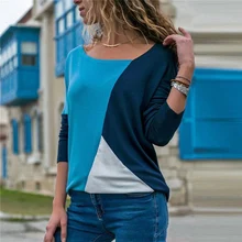 Women Color Block T-Shirt Short Long Sleeve Casual O-neck Cotton TShirt Summer Spring Patchwork Slim Fit Tops Tees