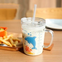 Милый мультфильм детский стакан для молока чашки бытовой для питья сока чашка прозрачная бутылка для воды чашка для завтрака кружка с ремнем подарки для детей
