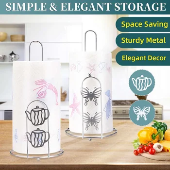 

Stainless Iron Kitchen Table Roll Paper Towel Holder Stand Rack Organizer Storage Shelf Kitchen Bathroom Hardware Paper Holders