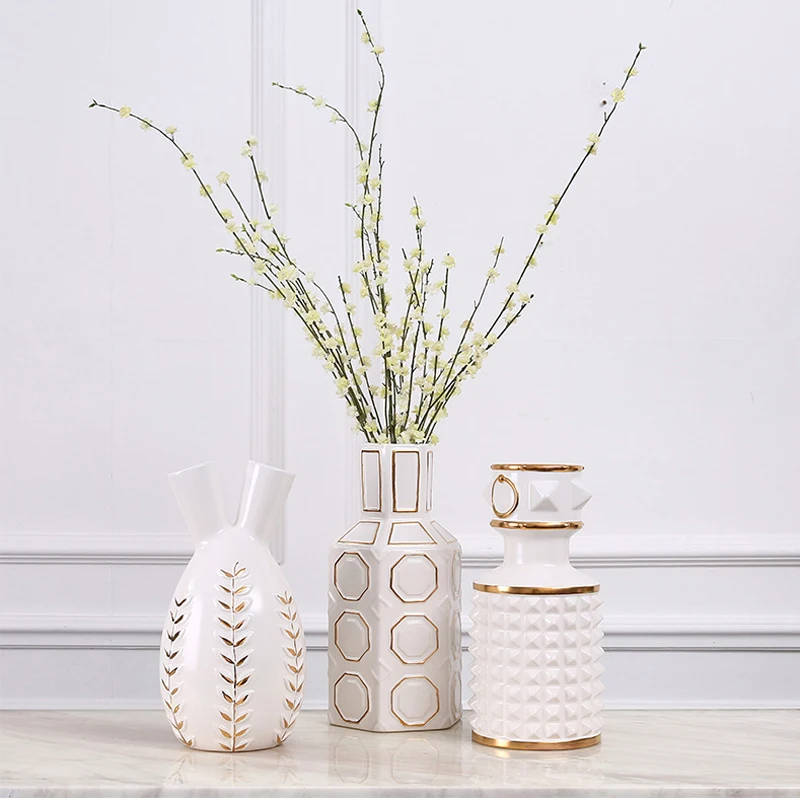 

Ceramic white vase living room study decoration creative flower arrangement gold pattern