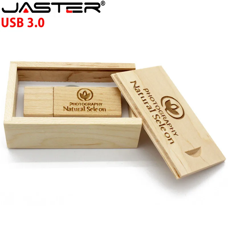 JASTER USB 3 0 логотип на заказ Деревянный usb + коробка флеш накопитель карта памяти