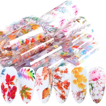 

Fall Maple Foil Nail Art Spring Valentine Nails Foil Flowers Sliders Nails Decal Colorful Shell Starry Sky Patterns Nail Decals