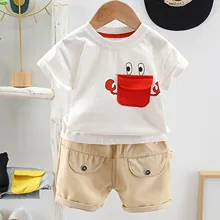 Summer Baby Boys Girls Cartoon Crab Clothes Outfit Suit Cute Children Summer 1 2 3 Years Kids Boys Clothes Sets T-shirt+shorts