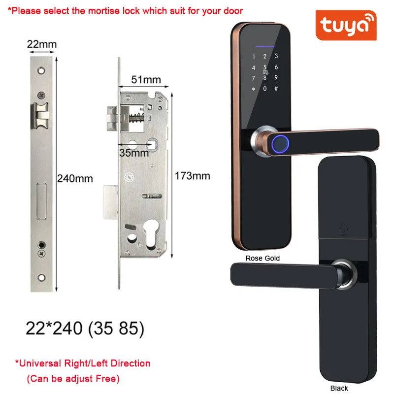 Tuya Wifi Electronic Smart Door Lock With Biometric Fingerprint / Smart Card / Password / Key Unlock/ USB Emergency Charge electric door lock Access Control Systems