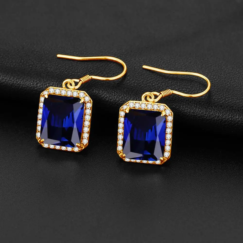 Сапфировые Серьги капли для женщин Классические Золотые серьги 18k квадратный