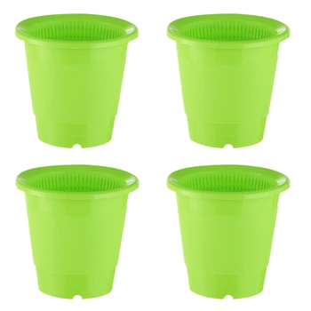 

4Pcs 9.2 X 8 X 8cm Caliber Flower Breathable Slotted Plastic Pot Drainage Plant Pot Mesh Garden Container - Green White