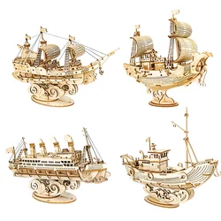 Robotime novo 4 tipos diy navio de vela do vintage 3d jogo de madeira montagem barco brinquedo presente para crianças adolescentes adulto tg