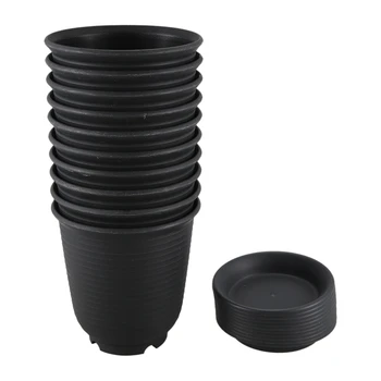 

15.4cm Plastic Planter Pots with Saucer, Seeding Nursery Planter Pot with Drainage Hole for Flowers Herbs Indoor 10Pcs