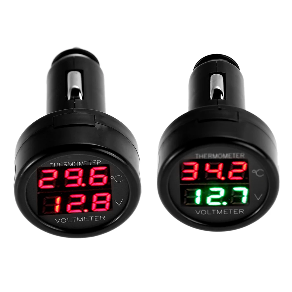 12V 24V Digital Car Voltmeter Thermometer USB Charger Cigarette Lighter Style 2 in 1 Battery Monitor Voltage Temperature Meter |