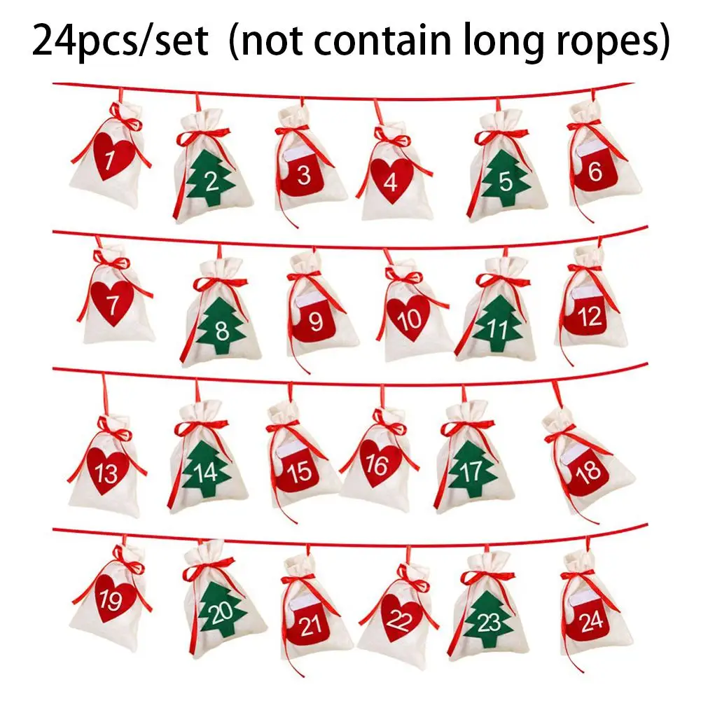 

11x16cm 24pcs Hanging Christmas Calendar Heart Tree Pattern Candy Bag Christmas Party Decoration New Year Christmas Gifts