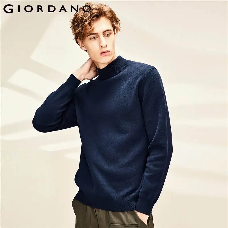 Giordano-suéter de algodón peinado con cuello redondo para hombre, Jersey Masculino de punto acanalado con 12 agujas, 01050806