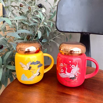 

350ML China Goggles Ceramic Mug with Handle and Lid Business Office Tea Mug Personalized Coffee Cup Coffee Cup Travel