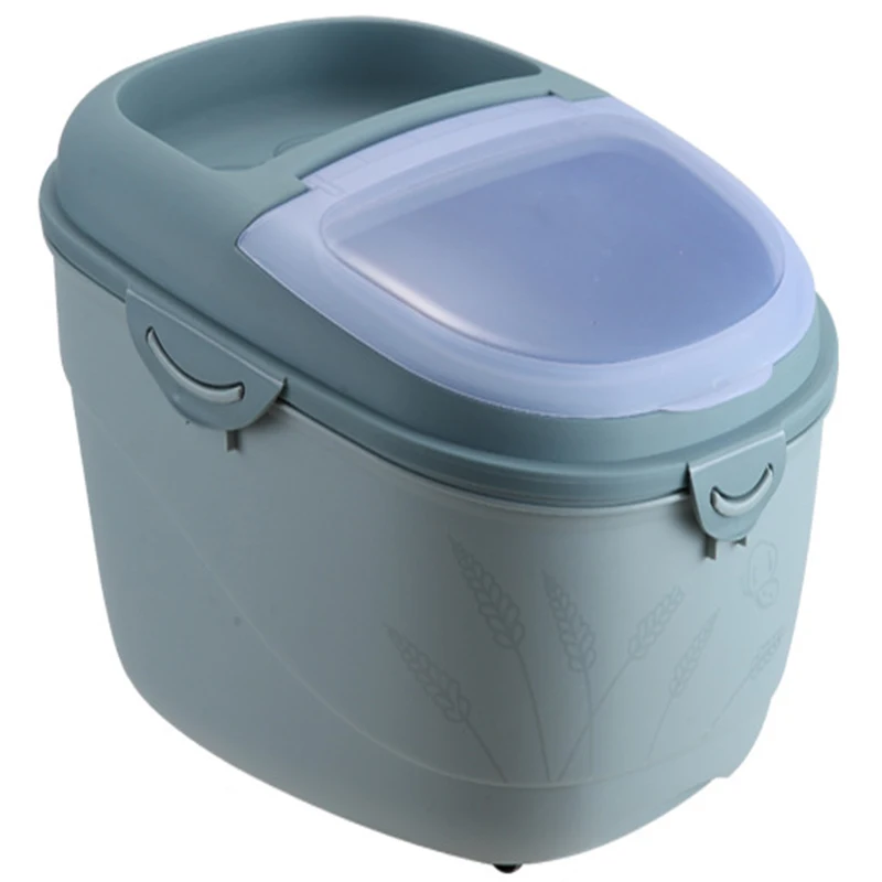

Blue New Storage Box Plastic Sealed Container Rice Dried Food Cereal Dispenser Storage Case-15Kg