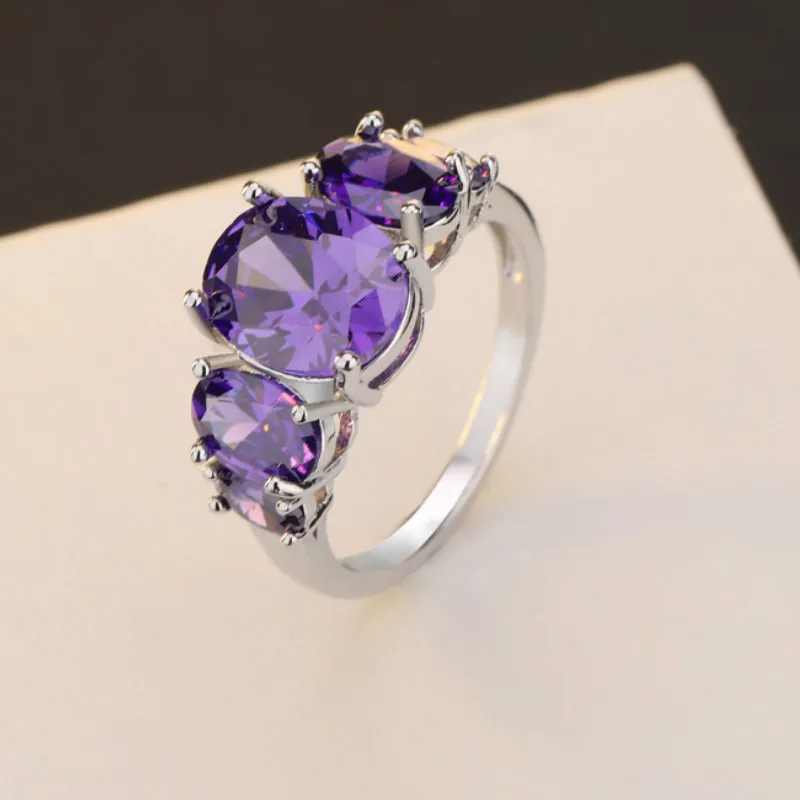 

Women's 925 Silver Amethyst Tourmaline Ring Engagement Wedding Holiday Birthday Gift Jewelry