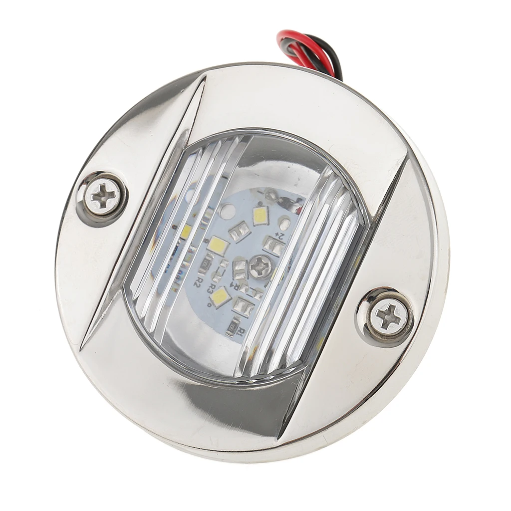12V Round Marine Navigation Light Stainless LED Transom Mount Stern Anchor Lights Flush Mount, Waterproof, Dia. 75mm