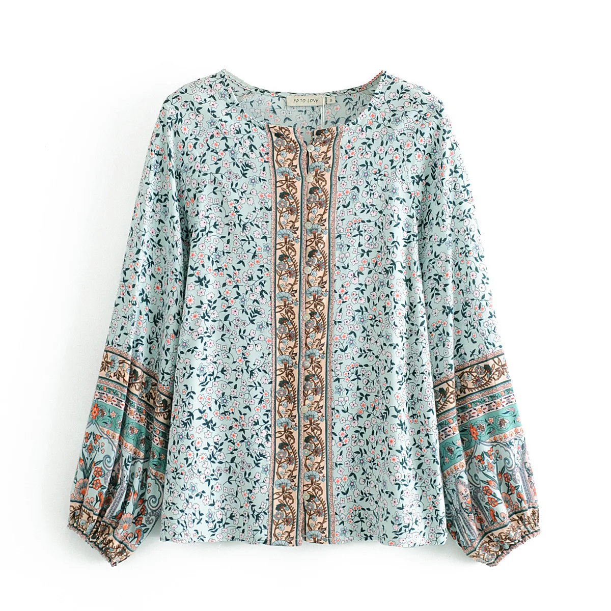 

Green Floral Printed Women's Blouse 2021 Spring Summer O Neck Maxi Beach Style Boho Holiday Female Shirt Tops Girls Blusa