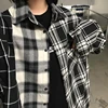Qooth Women's Loose Plaid Blouse Spring Long Sleeve Student Check Blouses Casual Vintage Lady Tops Shirt Black Tops QH2220 4