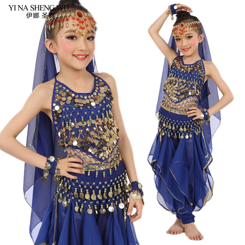 Tanie Dzieci dziewczyna brzuch kostium taneczny dzieci indie orientalne zestawy taneczne sukienka indyjska
