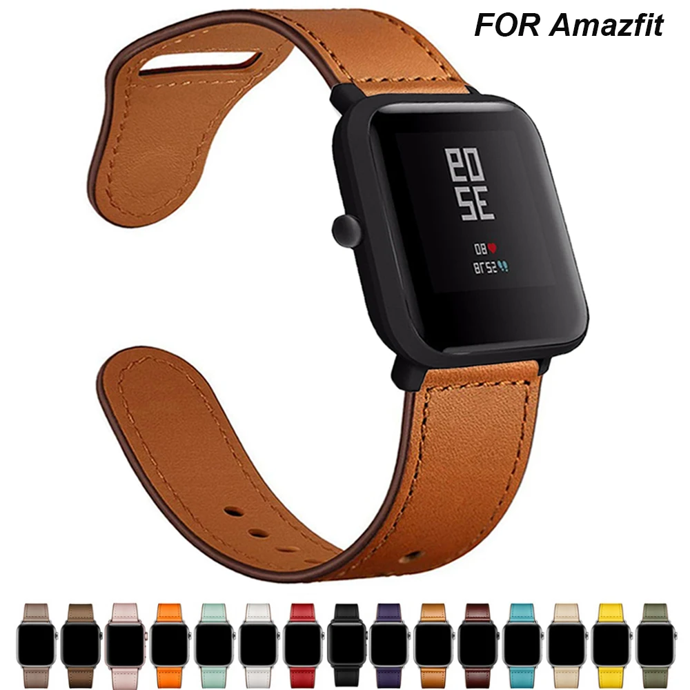 Ремешок кожаный для Amazfit GTS/2/2e/GTS2 Mini/GTR 42 мм/47 мм/GTR2/2e/stratos 3 браслет часов bip/pace 20 мм/22