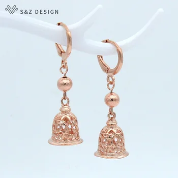

S&Z Hollow Bell Bohemia Ethnic Vintage 585 Rose Gold Dangle Earrings For Women Girls Fashion Fine Wedding Party Eardrop Jewelry