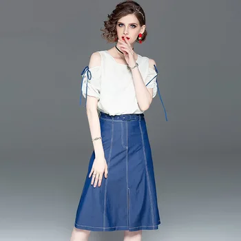 

T901095 Women's Wear 2019 Top + Half Body Skirt Two-piece Set Suit