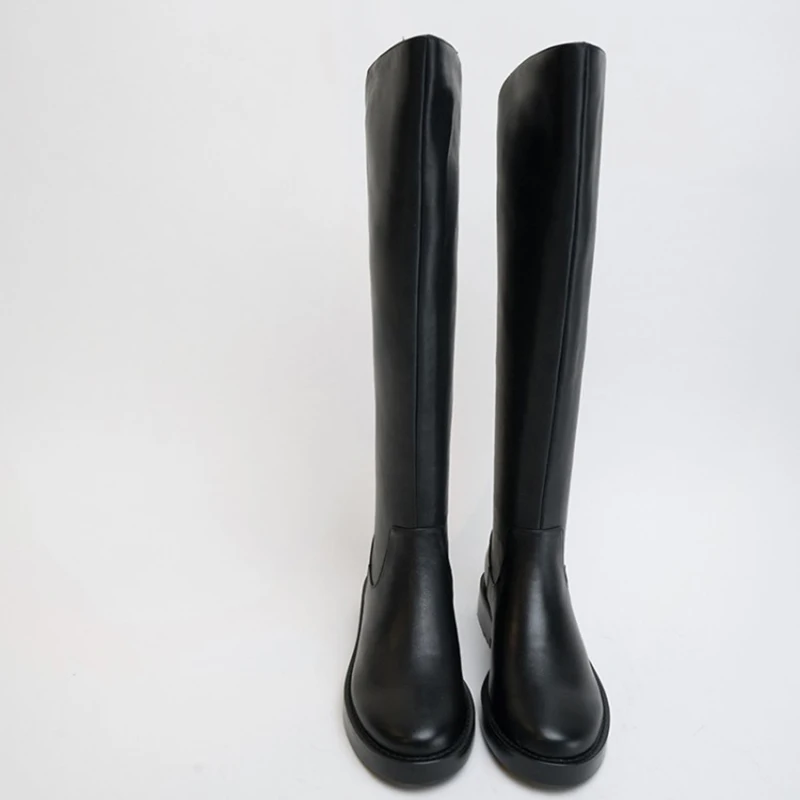 Ботинки на низком каблуке; сезон осень-зима; Высококачественная Роскошная Брендовая обувь из натуральной кожи; женские высокие сапоги до колена; Цвет Черный