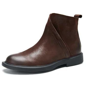 

Chelsea boots short boots cowboy boots mens High Quality Genuine Leather British retro men shoes cowhide cashmere zipper