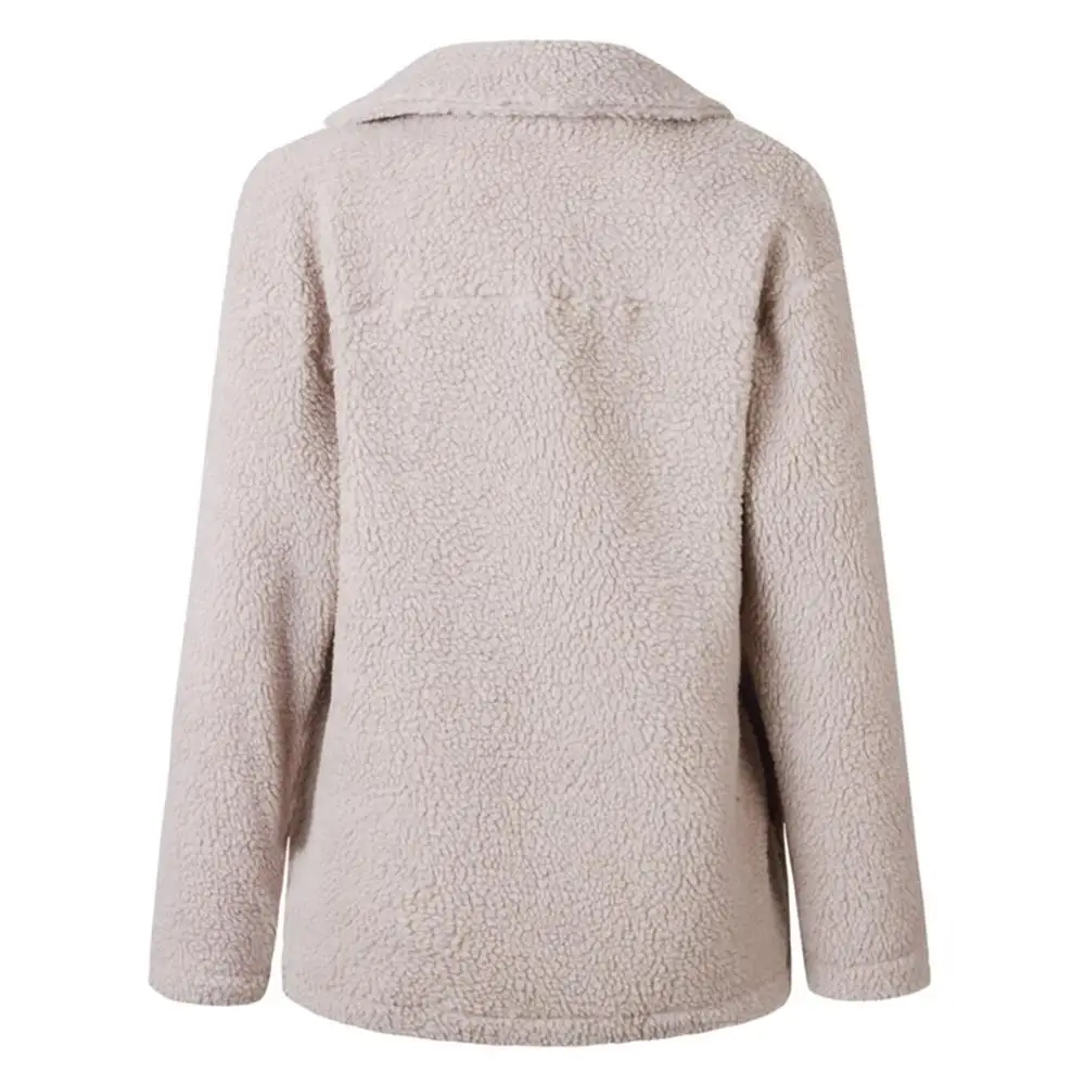 Женское флисовое пальто из искусственного меха, зимнее пальто с высоким уличным отворотом, куртка из овчины на молнии, осенне-зимняя повседневная плюшевая верхняя одежда