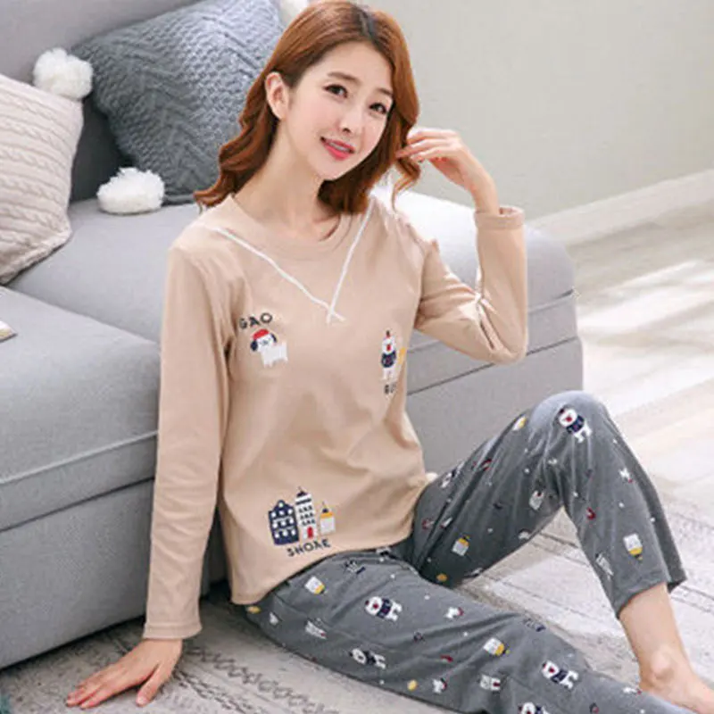 

Cartoon Cute Christmas Tree Long Sleeve Pajamas Female Spring Autumn & Winter Casual Sports Pajamas shao nv kuan New Products Se