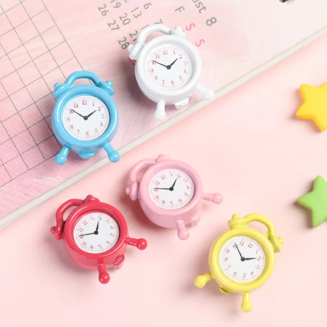 1PC 1:12 Scale Mini Metal Alarm Clock Home Decoration Dollhouse Miniature Toy Doll Living Room Accessories 10 Colors 2