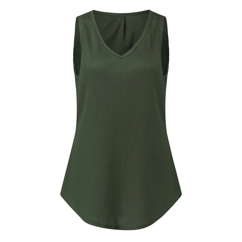 Womens V Neck Tank Tops Waffle Knit Sleeveless Tunic Casual Pleated Back Loose Shirts Tops Comfortable 40D30 (12)