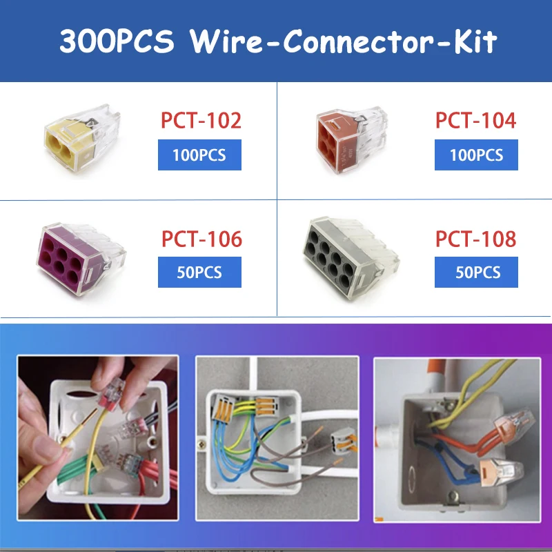 300PCS/LOT PCT-104 4pin Wiring conductor terminal block Push in wire connector For Junction box Assortment kit gray red 773-120 |