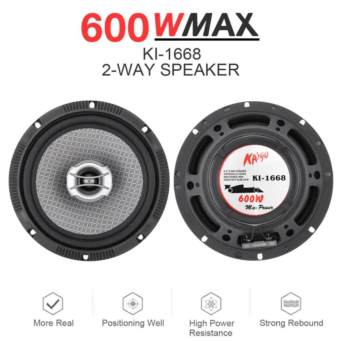 2pcs Universal 6.5 Inch 600W Car Coaxial Speakers Auto Audio Music Stereo Full Range Frequency Hifi Non-destructive Installation |