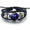 12 Constellation Zodiac Sign Bracelets Black Braided Leather Bracelet Woven Glass Dome Jewelry Punk Men Bracelet & Bangle Gift ► Photo 2/6