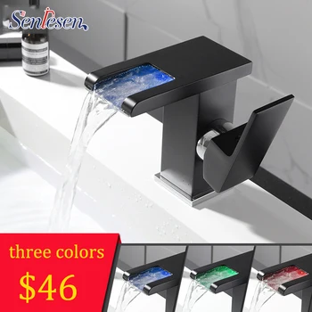 

Senlesen Brass Hot and Cold Bathroom LED Basin Faucet Bathroom Faucet Sink Tap