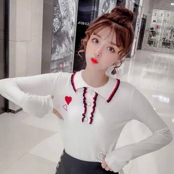 

Winter Sweet Knitting Women Sweater Chic Pullovers Fashion Turn-down Collar Long Sleeve Sweater Casual Ladies Button Sweater