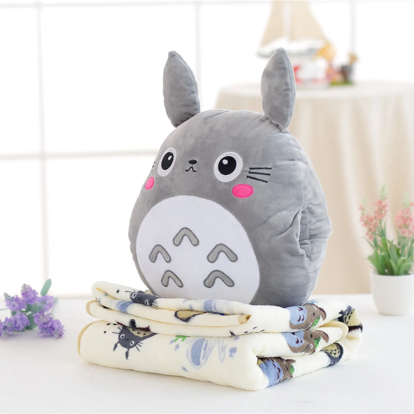 

Cute Cartoon Three-in-One Totoro Pillow Blanket Hand Warmer Triple Use Cushion Plush Toy Doll Hand Warmers