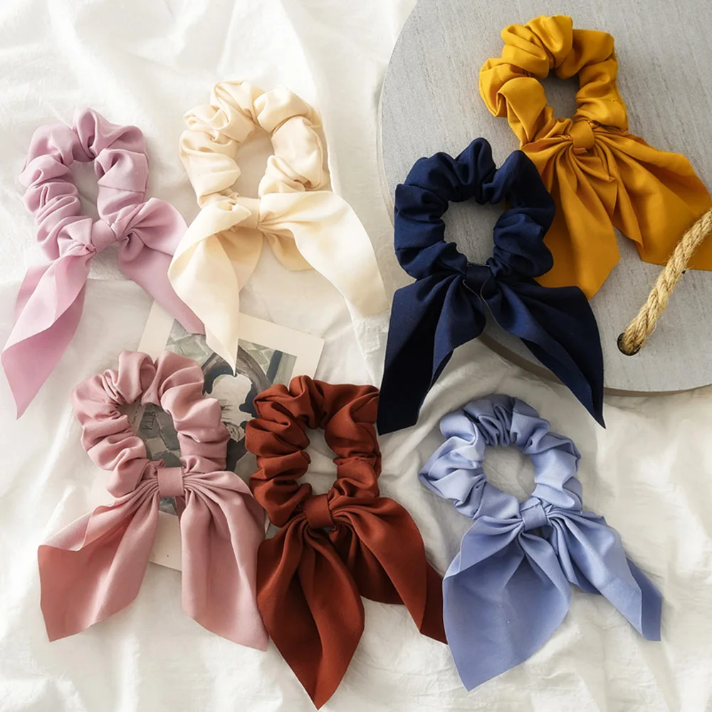

New Candy Color Women Girls Hair Scrunchie Bows Ponytail Holder Hairband Bow Knot Scrunchy Girls Hair Ties Hair Accessories