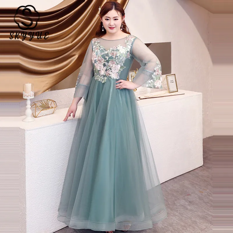 Skyyue Robe De Soiree длинное иллюзионное вечернее платье T090 нового размера плюс с длинным рукавом Вечерние платья Элегантное официальное вечернее платье