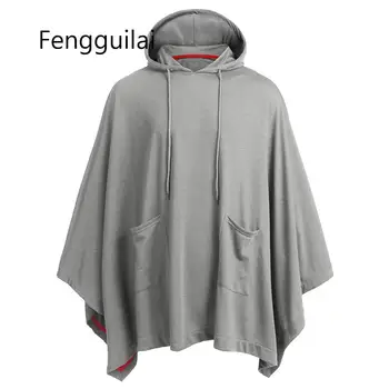 

FENGGUILAI 2020 New Spring Korean Style Fashion Cape Jackets Men Casual Loose Cloak Hooded Jackets Men Size S-XXL Black Gray