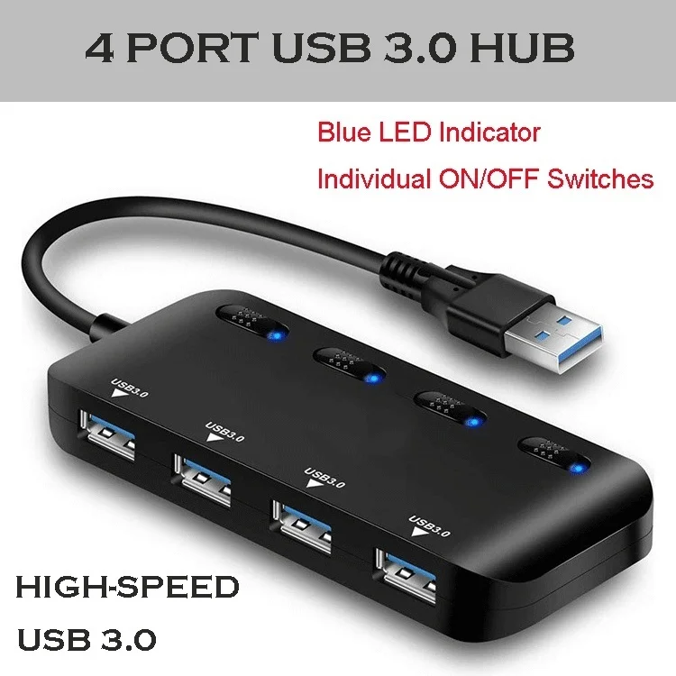 4-Порты и разъёмы USB 3,0 концентратор с индивидуальным светодиодный Мощность переключатели Портативный центр данных совместимый передачи сплиттер автомобильные аксессуары