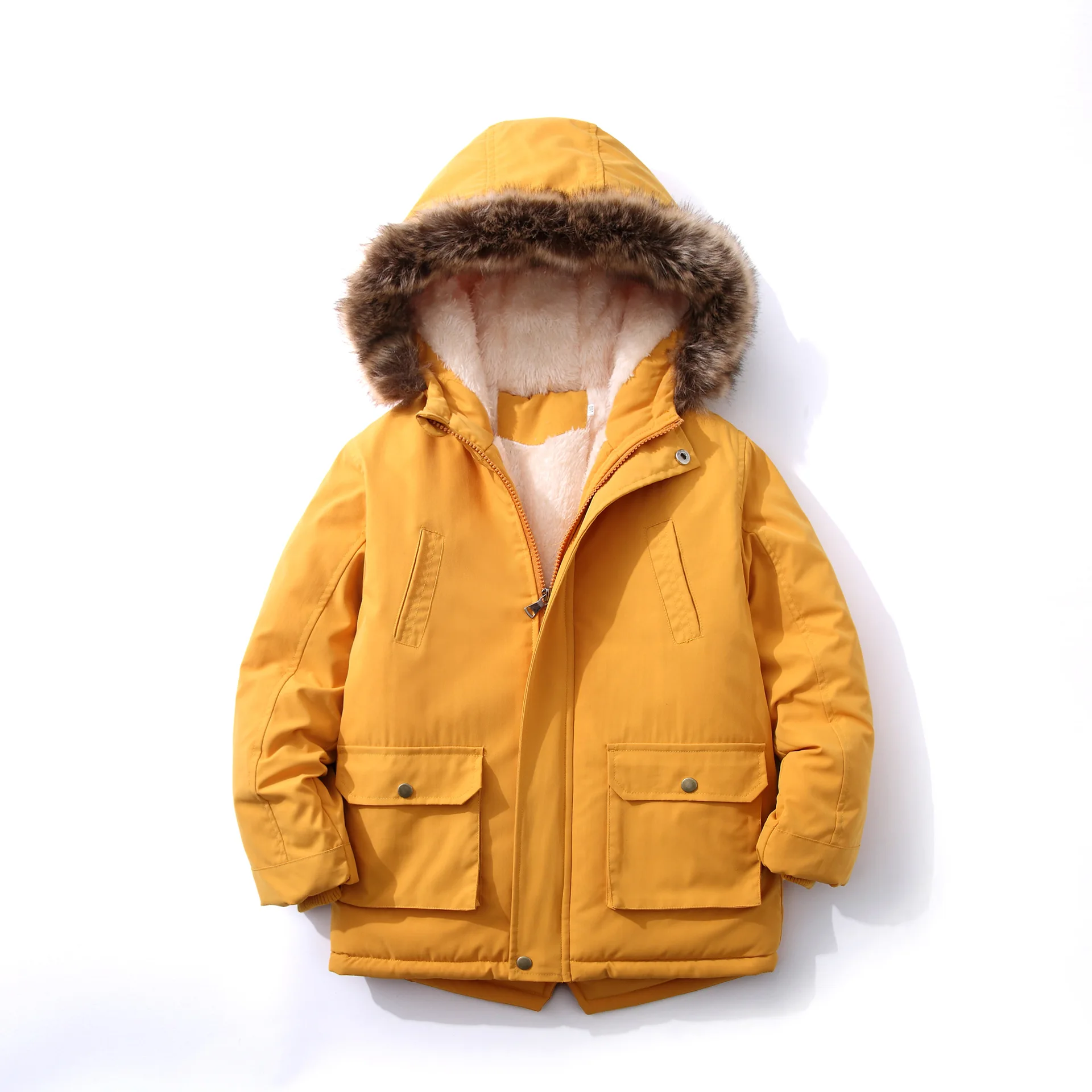 

Baby Boys Winter Jacket Teen Fur Hooded Thicken Warm Cotton Padded Coats Children's Windproof Outwear for Boy 3 6 10 12 16 Years