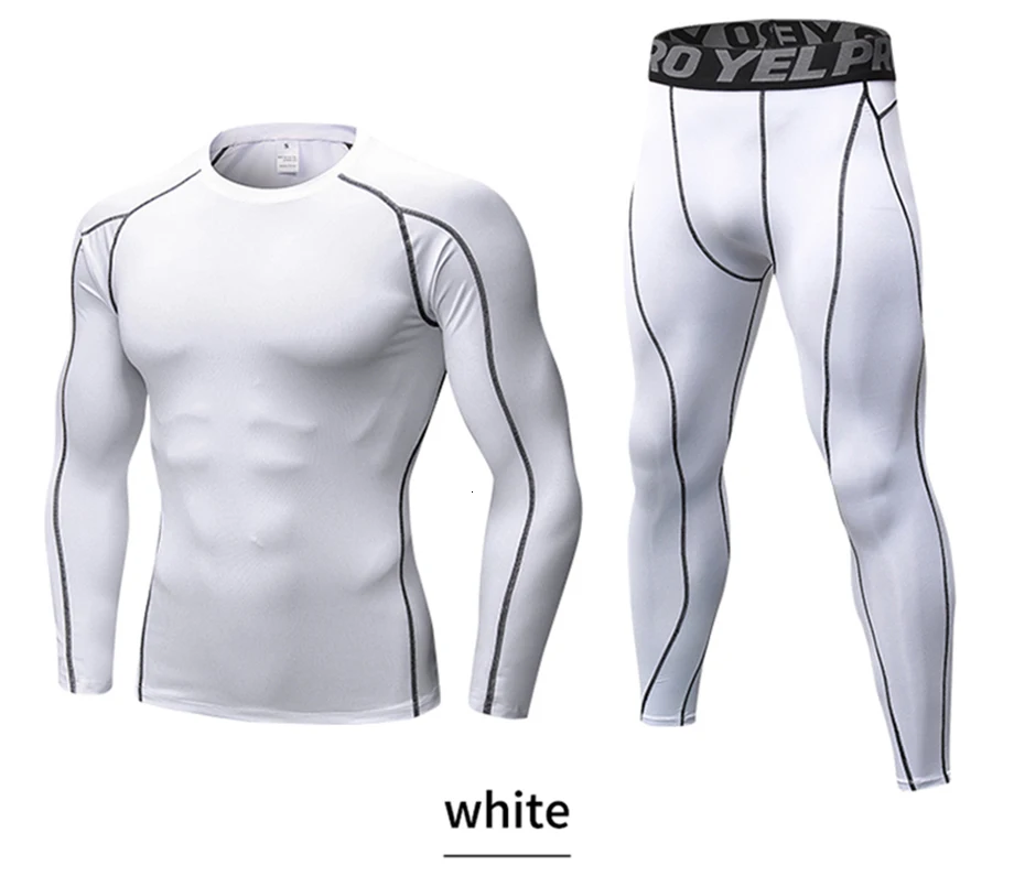 YEL компрессионный спортивный костюм для фитнеса, облегающий спортивный костюм, набор для бега, футболка, леггинсы, мужская спортивная одежда, спортивный костюм для спортзала