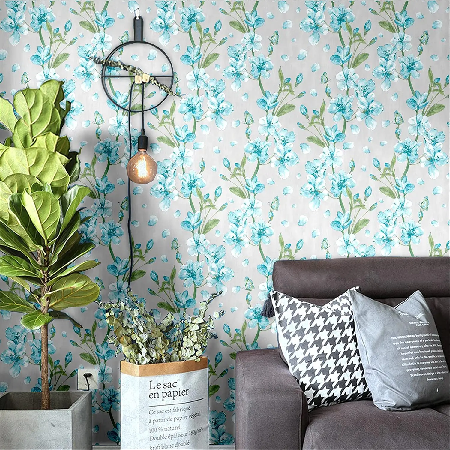 매화 껍질 및 스틱 벽지, 탈착식 녹색 잎, 방수 벽지, 비닐 자체 접착 접촉 종이 장식