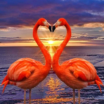 

5d Diy Diamond Painting Flamingo Lover Diamond Embroidery Sea Sunset Scenery Full Round Diamond Mosaic Couple Love Gift