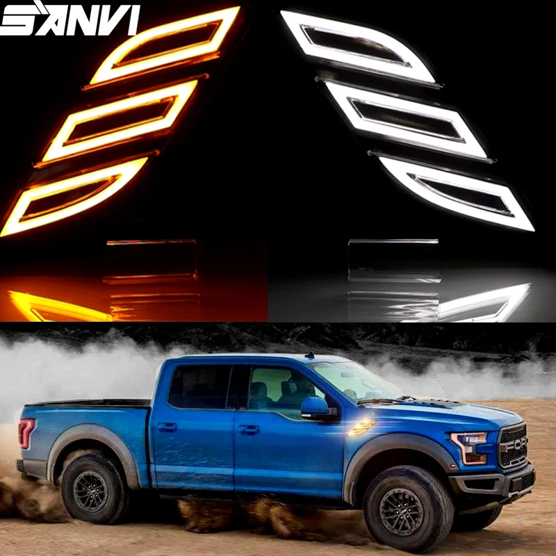 

Sanvi 2pcs Car Fender Light for Ford Raptor F150 2016 2017 2018 2019 LED Daytime Running Light Signal Light Turn Light