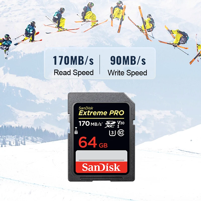 Карты памяти SanDisk Extreme Pro карты 64 Гб 128 ГБ 256 SDXC 170 м/с поддержкой C10 U3 V30 4K для цифровой