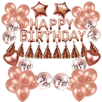 

Rose Gold Letter Birthday Sequined Balloon Rose Gold Tassel 18 Inch Five-pointed Star Aluminum Film Balloon Party Decoration